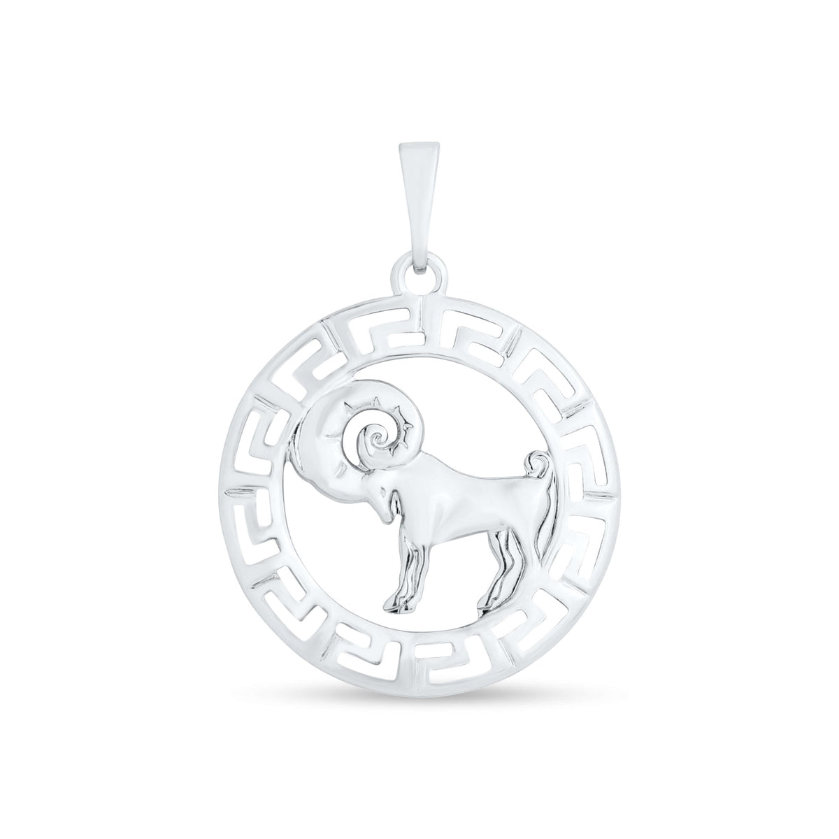 Auna zodiaka kulons ar reljefu aunu grieķu meandra rāmī, platīna pārklājumā