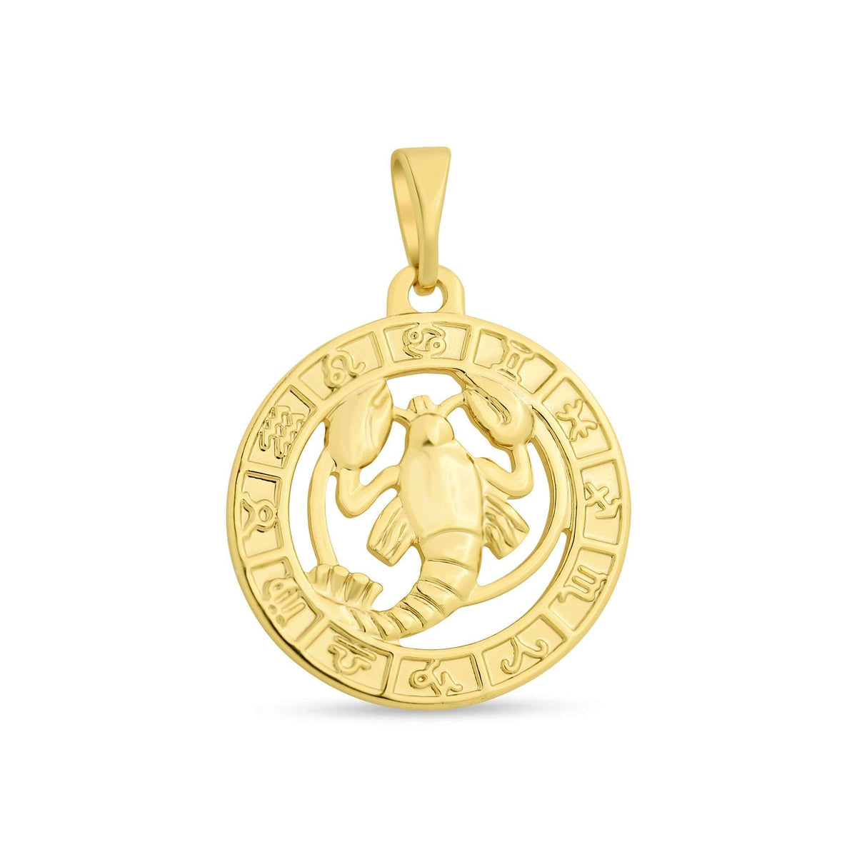 Ažūrs medaljona kulons ar Vēža zīmes attēlu un spīdīgu zelta pārklājumu
